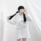Rabbit Print Mini Hoodie Dress White - One Size