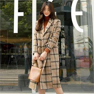 Peaked-lapel Plaid Coat