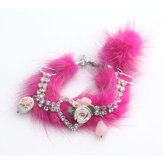 Pink Snow Deer Crystal Bracelet One Size