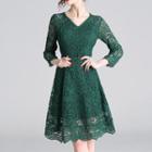 Long-sleeve A-line Crochet Lace Dress