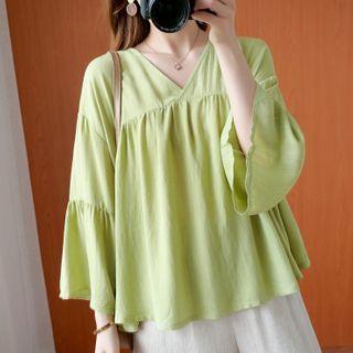 Flare-sleeve Linen Blouse