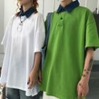 Couple Matching Color Block Elbow-sleeve Polo Shirt