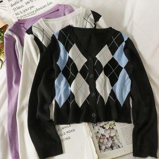 Argyle Slim-fit Cropped Cardigan