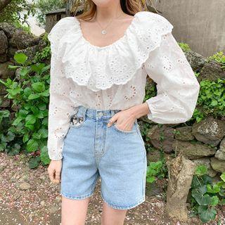 Capelet Eyelet-laced Blouse Ivory - One Size