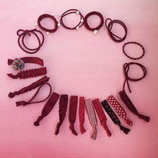 Set Of 20: Hair Tie 20pcs - As Shown In Figure - Wine Red - One Size