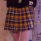 Beribboned Pleated Plaid Mini Wrap Skirt