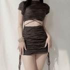 Short-sleeve Cutout Textured Bodycon Dress