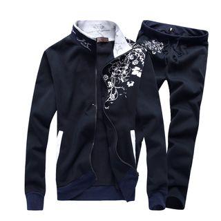 Set: Printed Stand Collar Zip Up Jacket + Jogger Pants