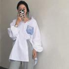 Lantern-sleeve Applique Shirt White - One Size
