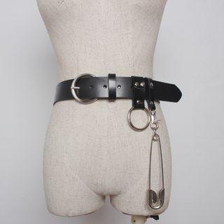 Ring Detail Faux-leather Belt Black - One Size
