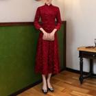 Traditional Chinese 3/4-sleeve Lace A-line Dress