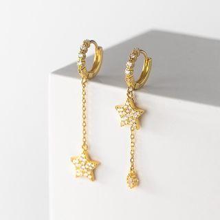 Rhinestone Star Hoop Earring 1 Pair - Asymmetric - Gold - One Size