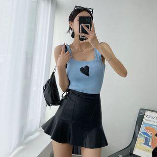 Ruffled Faux-leather Miniskirt With Inset Shorts