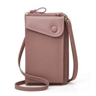 Plain Zip Long Wallet With Shoulder Strap
