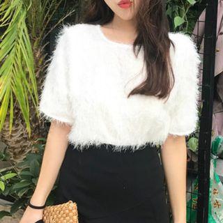 Short-sleeve Furry Chiffon Top