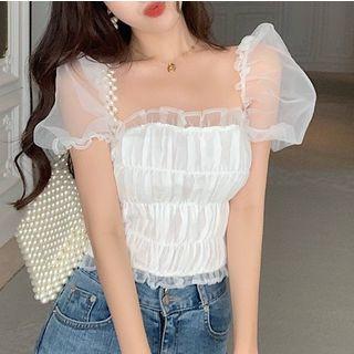 Puff-sleeve Mesh Blouse
