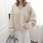 V-neck Wool Blend Sweater Ivory - One Size