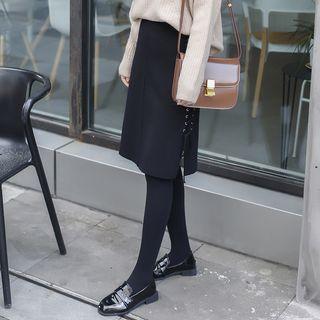 Lace-up Knit Skirt Black - One Size