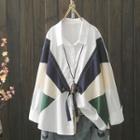Long-sleeve Color Block Shirt White - One Size