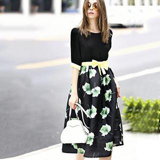 Bow-accent Floral Midi Dress