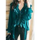 Tie-neck Frilled Satin Blouse