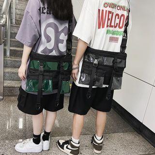 Set: Pvc Panel Buckled Crossbody Bag + Pouch