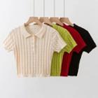 Short-sleeve Polo Cable Knit Top