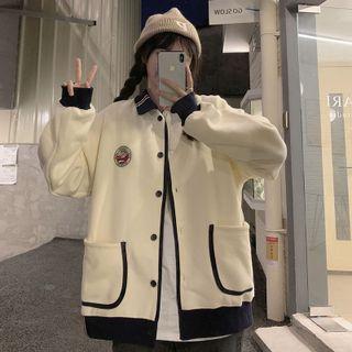 Collared Logo Embroidered Baseball Jacket