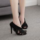 Faux Leather Fringed High-heel Sandals
