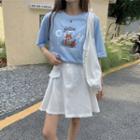 Short-sleeve Printed T-shirt / Plain Cargo Mini Skirt / Tote Bag