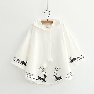 Deer Print Hooded Long-sleeve T-shirt