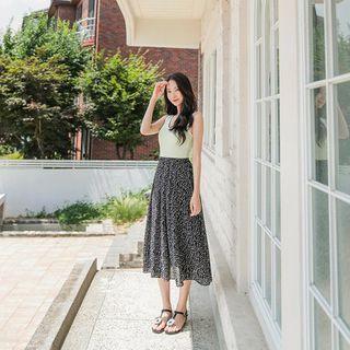 Band-waist Polka-dot Long Skirt