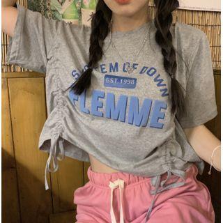 Lettering Drawstring Cropped Top