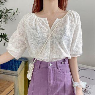 Long-sleeve Eyelet Lace Top