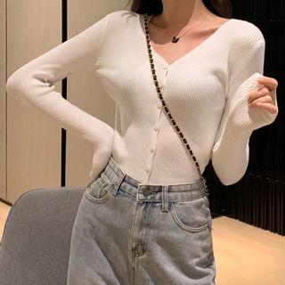 Plain Knitted V-neck Cardigan