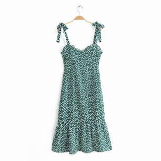 Floral Print Spaghetti-strap Ruffle Hem Mini A-line Dress
