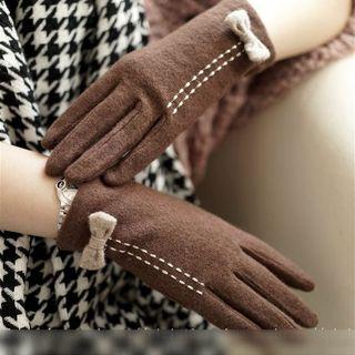 Bow-accent Contrast Stitching Touchscreen Gloves