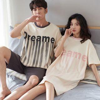 Couple Matching Short-sleeve Lettering Sleep Dress / Short-sleeve Top / Shorts / Set