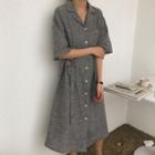 Short-sleeve Striped Shirtdress With Sash