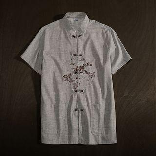 Short-sleeve Frog Buttoned Shirt