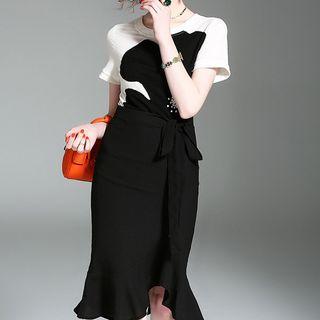 Color Block Tie-waist Sheath Dress