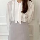 Tie-neck Pleated-trim Sheer Blouse