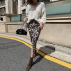 Slit-front Leopard Long Pencil Skirt