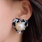 Heart Faux Pearl Resin Earring 1 Pair - Black & White - One Size