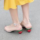 Clear Ankle Strap Open Toe Strawberry Heel Sandals