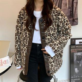 Faux Shearling Printed Leopard Button-up Oversize Jacket Leopard - One Size