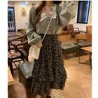 Chiffon Blouse / Floral Midi A-line Skirt