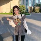 Lace Long-sleeve Top / Printed Vest