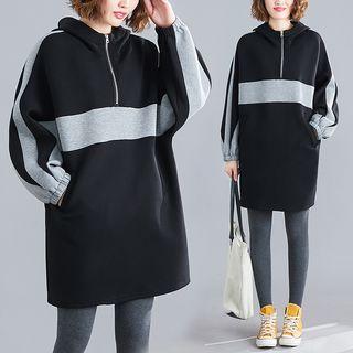 Two-tone Half-zip Mini Hoodie Dress
