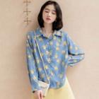 Long-sleeve Floral Print Shirt Floral - Blue - One Size
